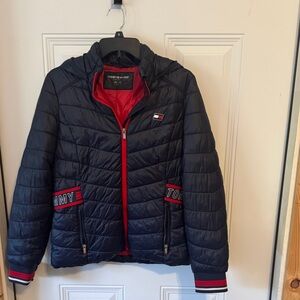 Tommy Hilfiger Navy Puffer Jacket with Red Accents